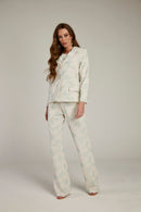 Calça de Alfaiataria em Linho Bordado Azul "Tessalia"