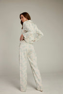 Calça de Alfaiataria em Linho Bordado Azul "Tessalia"