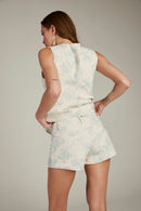 Shorts de Alfaiataria em Linho Bordado Azul "Tessalia"