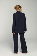 Blazer de Alfaiataria Risca de Giz Azul Marinho “La Parisienne”