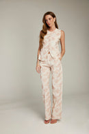 Calça de Alfaiataria em Linho Bordado Laranja "Tessalia"