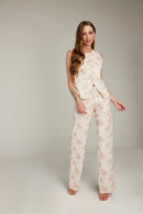 Calça de Alfaiataria em Linho Bordado Laranja "Tessalia"