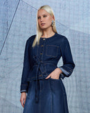 Casaco Jeans Clássico Pesponto Contrastante