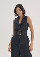 Colete Jeans Alongado com Cinto