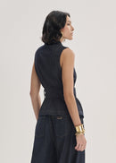 Colete Jeans Alongado com Cinto