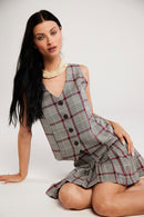 Saia Plissada Xadrez "Colette"