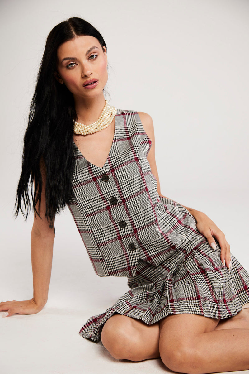 Saia Plissada Xadrez "Colette"