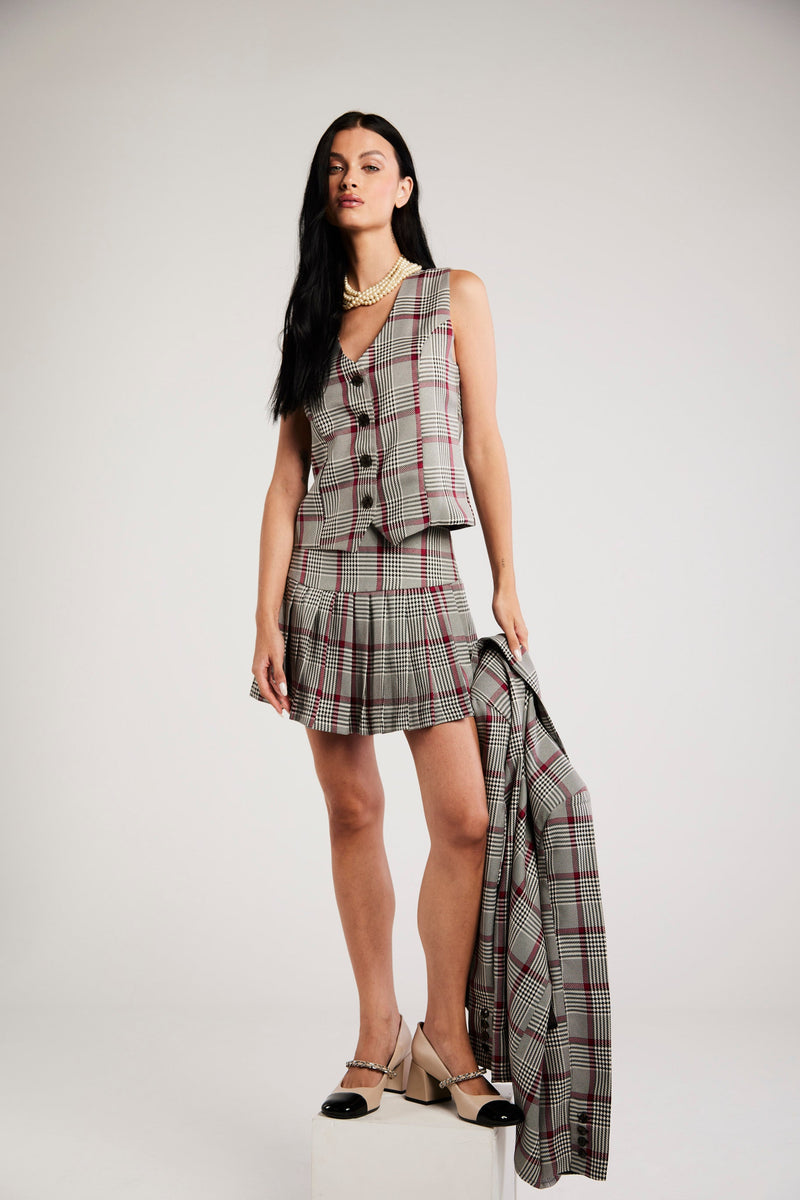 Saia Plissada Xadrez "Colette"