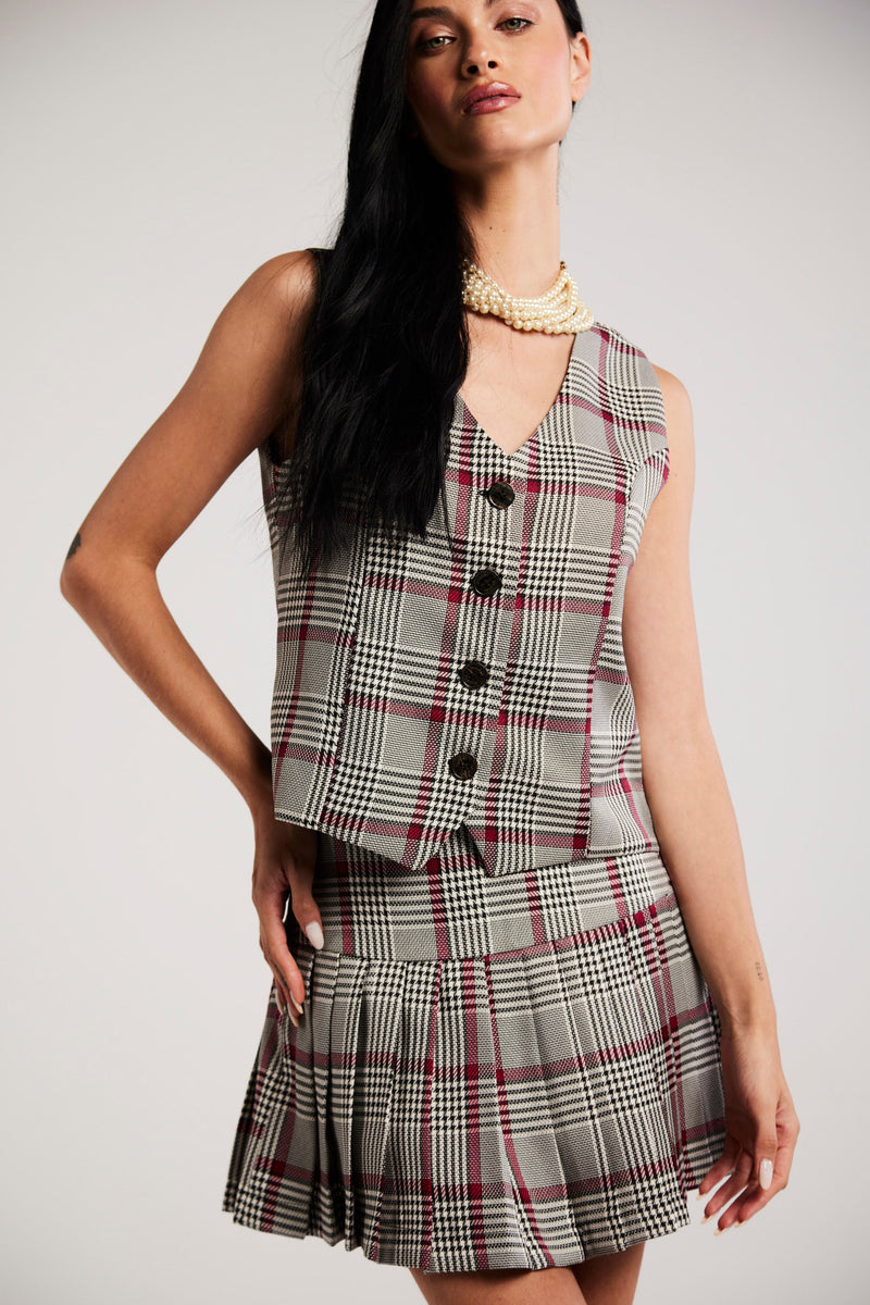 Saia Plissada Xadrez "Colette"