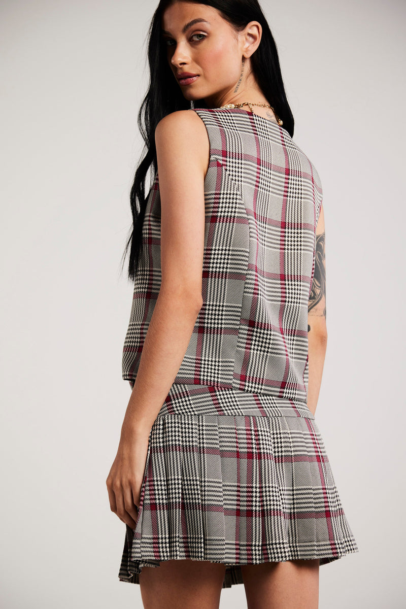 Saia Plissada Xadrez "Colette"